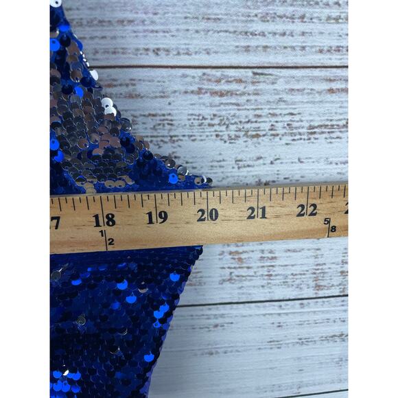 Collective the Label Cobalt Blue Full Sequin Cropped Tank Top ASOS Party 12 - Picture 8 of 10